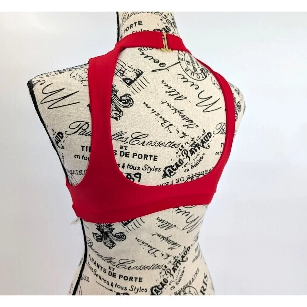 Beach‎ Bunny Swim Bikini Top Small Red Zip Front High Neck Beach Eye Catching